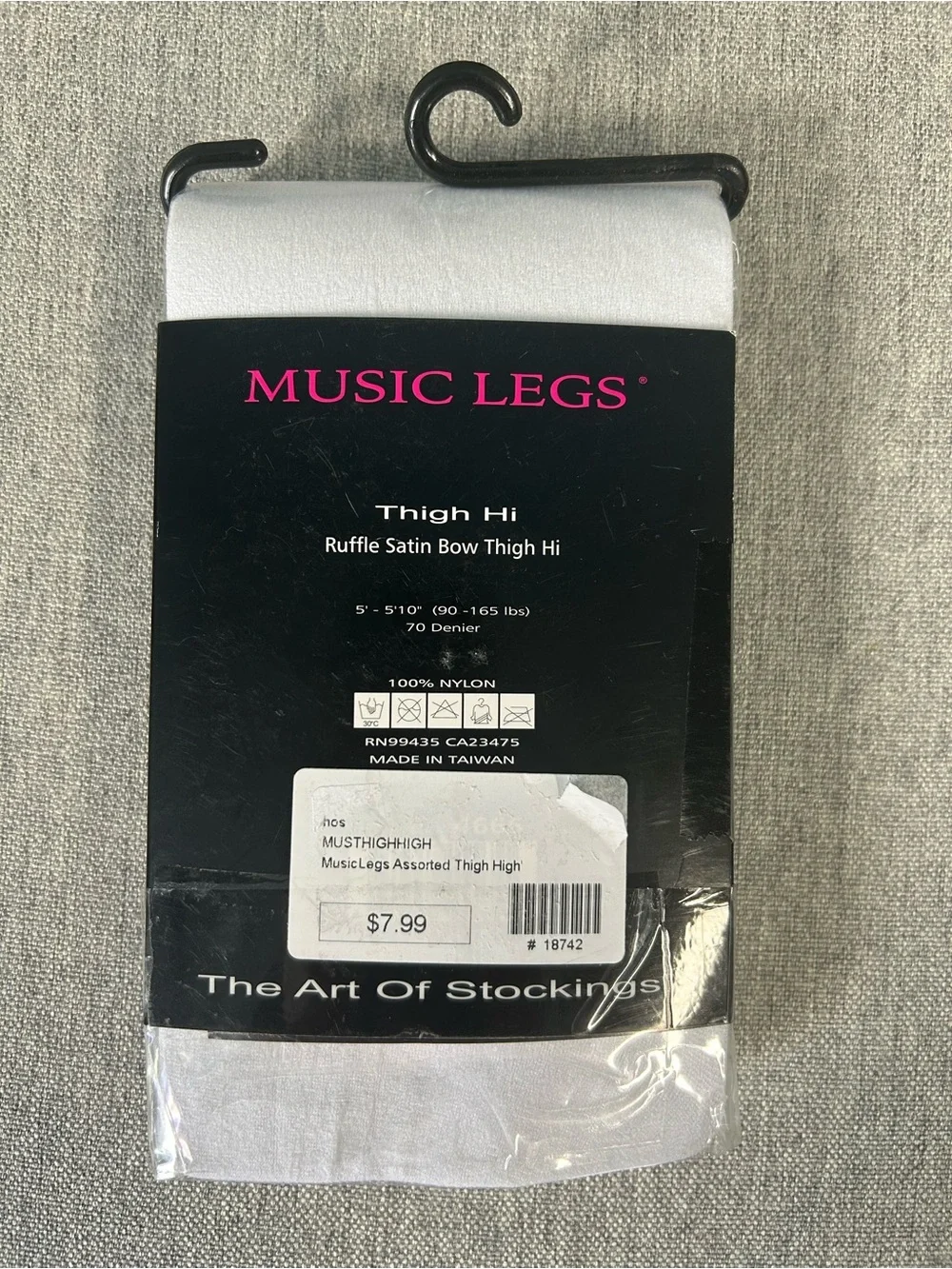 Music Legs White Ruffle Satin Bow Thigh-High Stockings